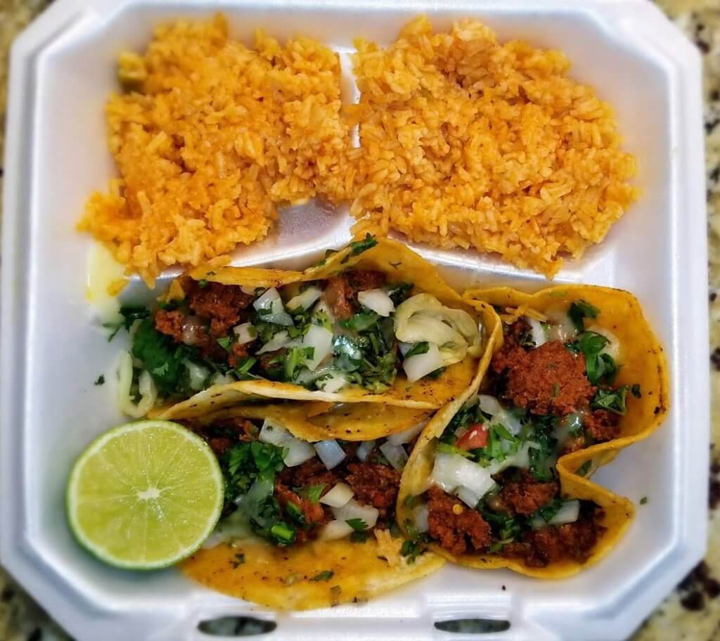 El Tapatio Mexican Grill – Chorizo Tacos – Chorizo on corn tortillas with onions and cilantro.